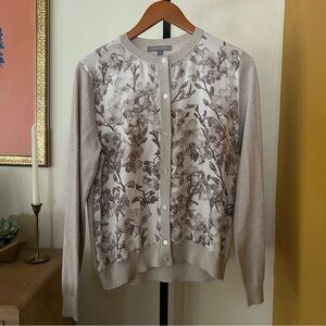 Neiman Marcus Cashmere Collection Silk Cardigan Sweater Floral Metallic Size M